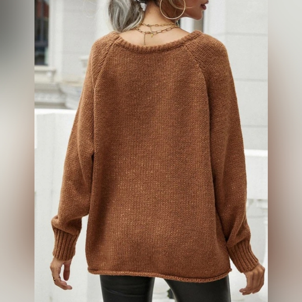 Off Shoulder Light Brown Oversized Pullover Loose Fit Sweater- Size M NWOT - Picture 3 of 6